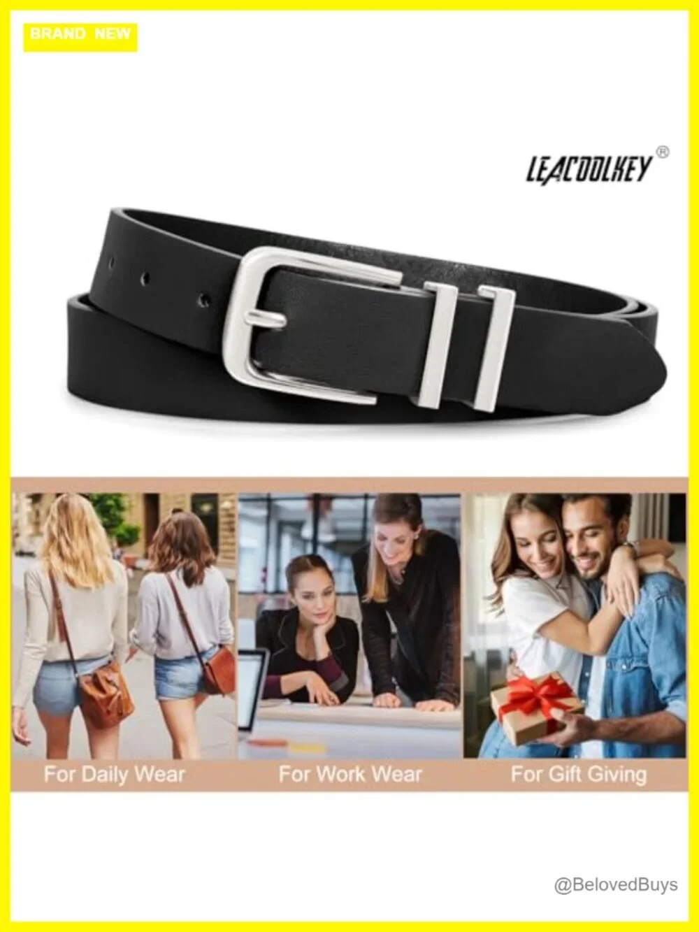 3 Pack Faux Leather Belts with Gold Buckle for Jeans Dress Pants